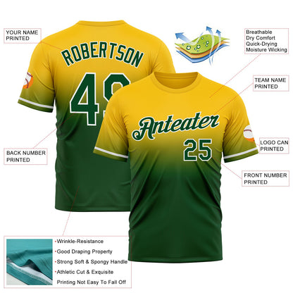 Custom Yellow Green-White Fade Fashion Performance T-Shirt