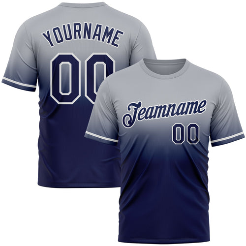 Custom Gray Navy-White Fade Fashion Performance T-Shirt
