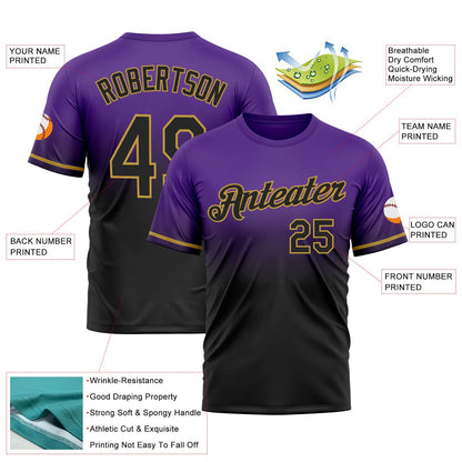 Custom Purple Black-Old Gold Fade Fashion Performance T-Shirt