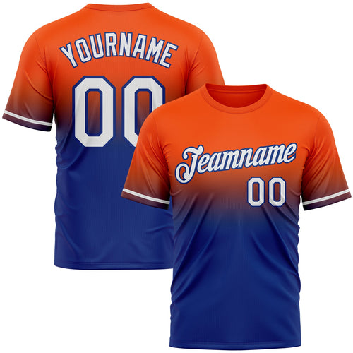 Custom Orange White-Royal Fade Fashion Performance T-Shirt