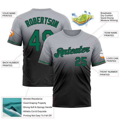 Custom Gray Kelly Green-Black Fade Fashion Performance T-Shirt