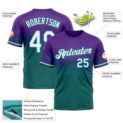Custom Purple White-Teal Fade Fashion Performance T-Shirt