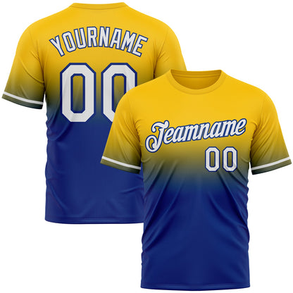 Custom Yellow White-Royal Fade Fashion Performance T-Shirt