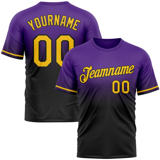 Custom Purple Yellow-Black Fade Fashion Performance T-Shirt