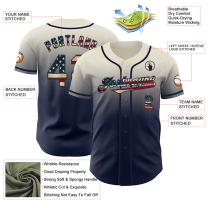 Custom Cream Vintage USA Flag-Navy Authentic Fade Fashion Baseball Jersey