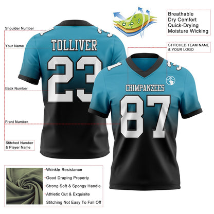 Custom Panther Blue White Black Authentic Fade Fashion Football Jersey