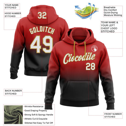 Custom Stitched Red White Black-Old Gold Fade Fashion Sports Pullover Sweatshirt Hoodie