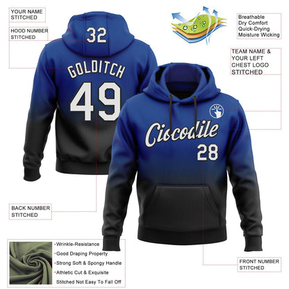 Custom Stitched Royal White-Black Fade Fashion Sports Pullover Sweatshirt Hoodie
