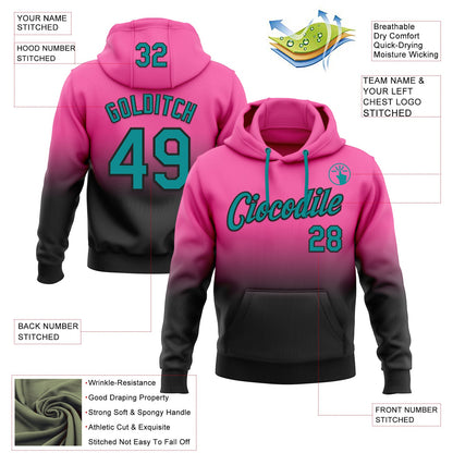 Custom Stitched Pink Teal-Black Fade Fashion Sports Pullover Sweatshirt Hoodie