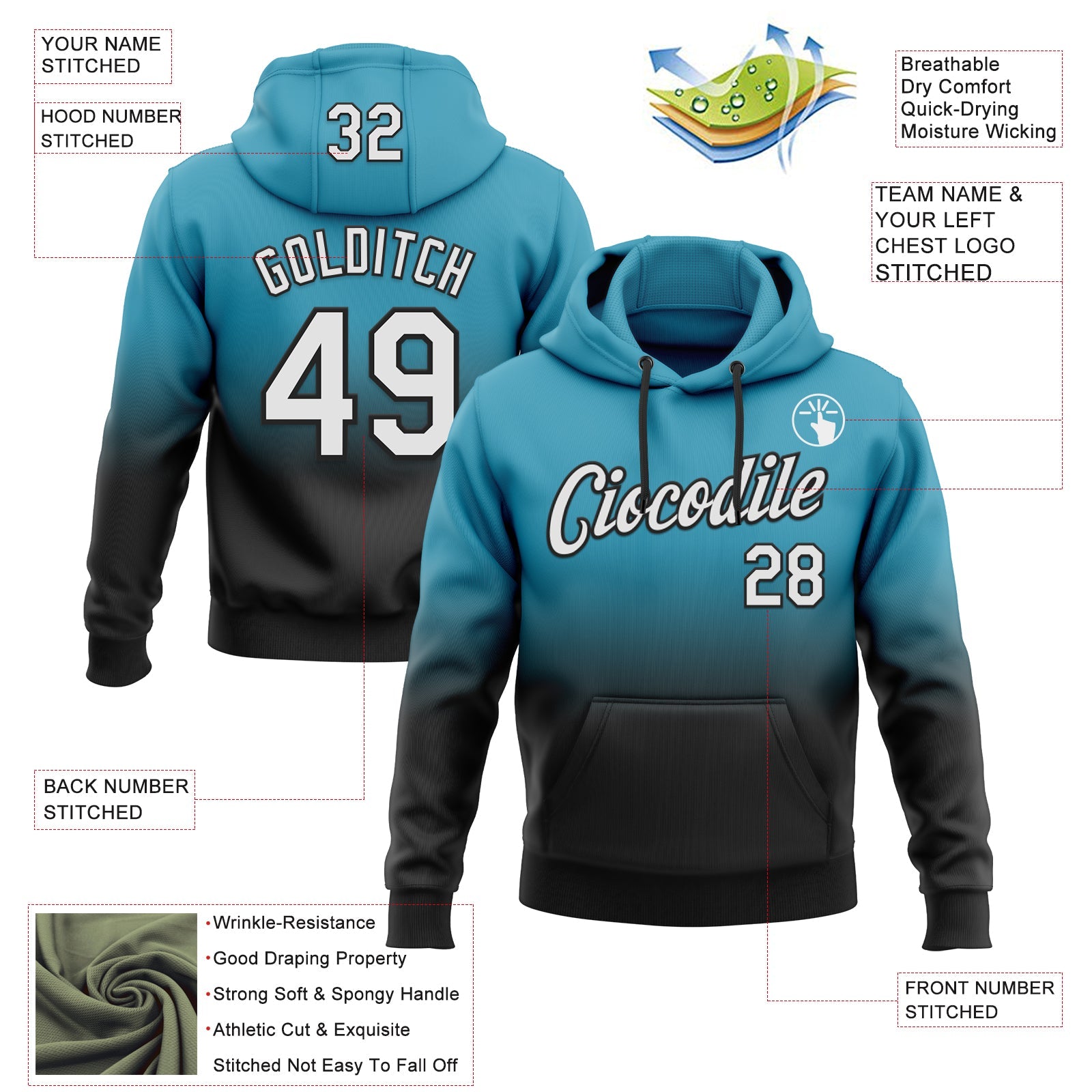 Custom Stitched Panther Blue White-Black Fade Fashion Sports Pullover Sweatshirt Hoodie