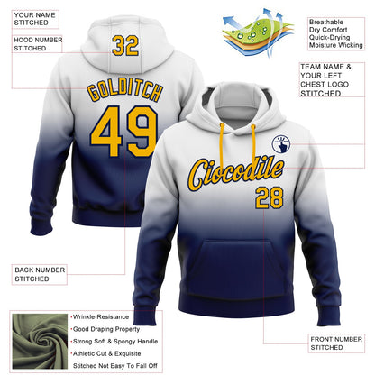 Custom Stitched White Gold-Navy Fade Fashion Sports Pullover Sweatshirt Hoodie