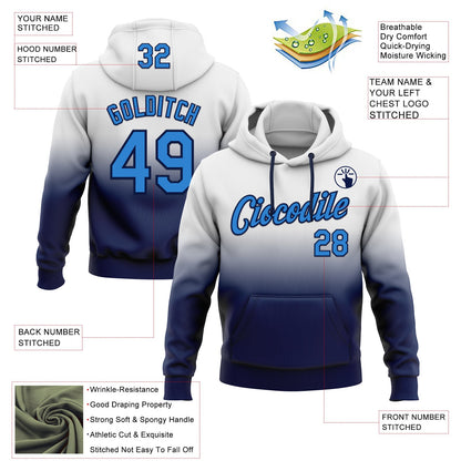 Custom Stitched White Powder Blue-Navy Fade Fashion Sports Pullover Sweatshirt Hoodie