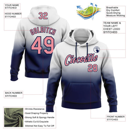 Custom Stitched White Medium Pink-Navy Fade Fashion Sports Pullover Sweatshirt Hoodie