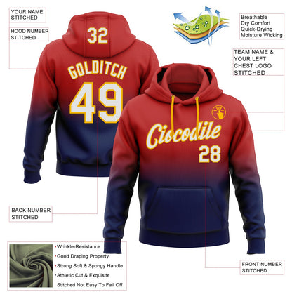Custom Stitched Red White Navy-Gold Fade Fashion Sports Pullover Sweatshirt Hoodie