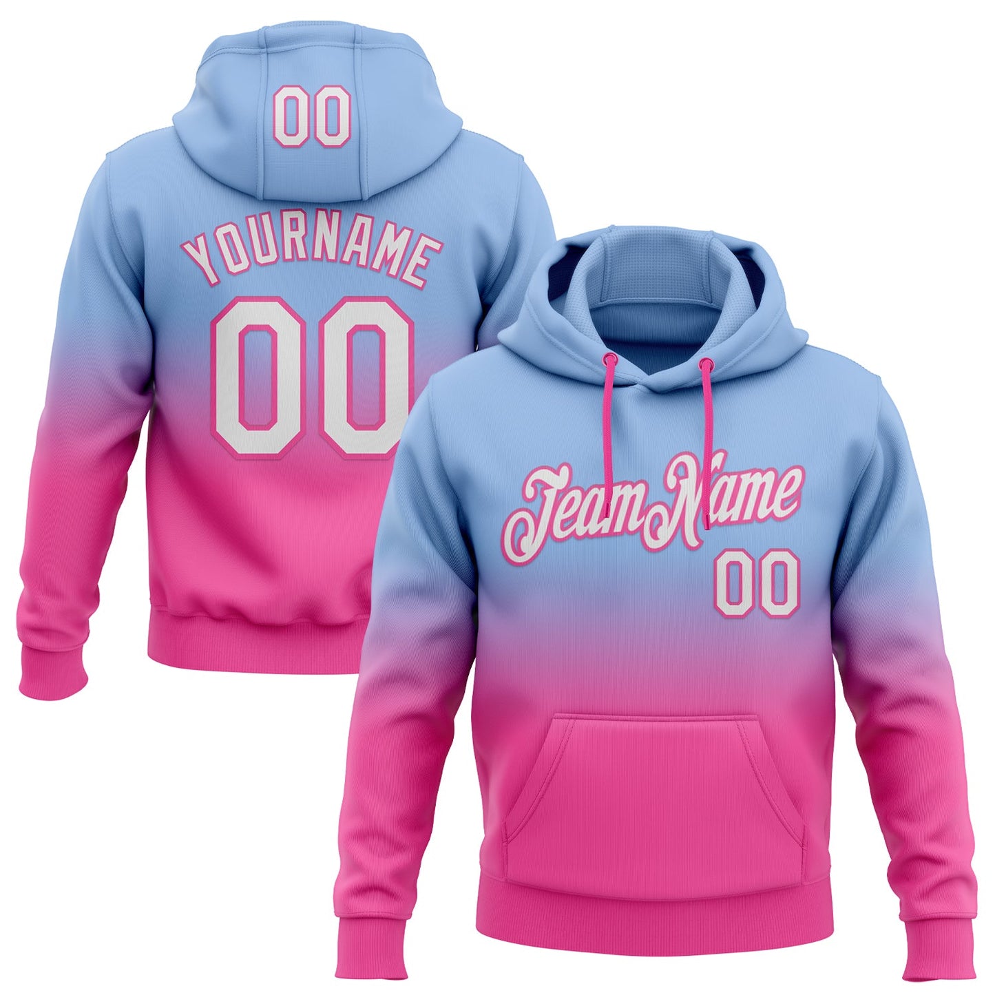 Custom Stitched Light Blue White-Pink Fade Fashion Sports Pullover Sweatshirt Hoodie