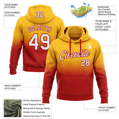 Custom Stitched Gold White-Red Fade Fashion Sports Pullover Sweatshirt Hoodie