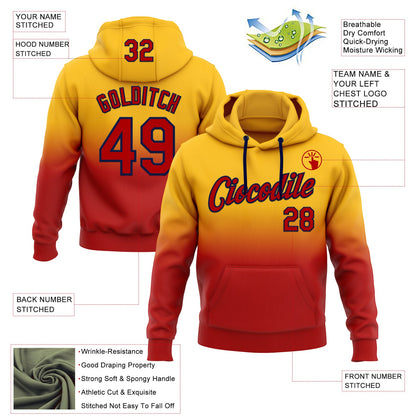 Custom Stitched Gold Red-Navy Fade Fashion Sports Pullover Sweatshirt Hoodie