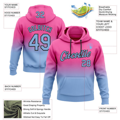 Custom Stitched Pink Light Blue-Black Fade Fashion Sports Pullover Sweatshirt Hoodie