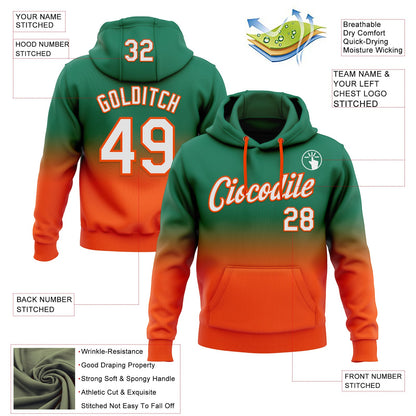 Custom Stitched Kelly Green White-Orange Fade Fashion Sports Pullover Sweatshirt Hoodie