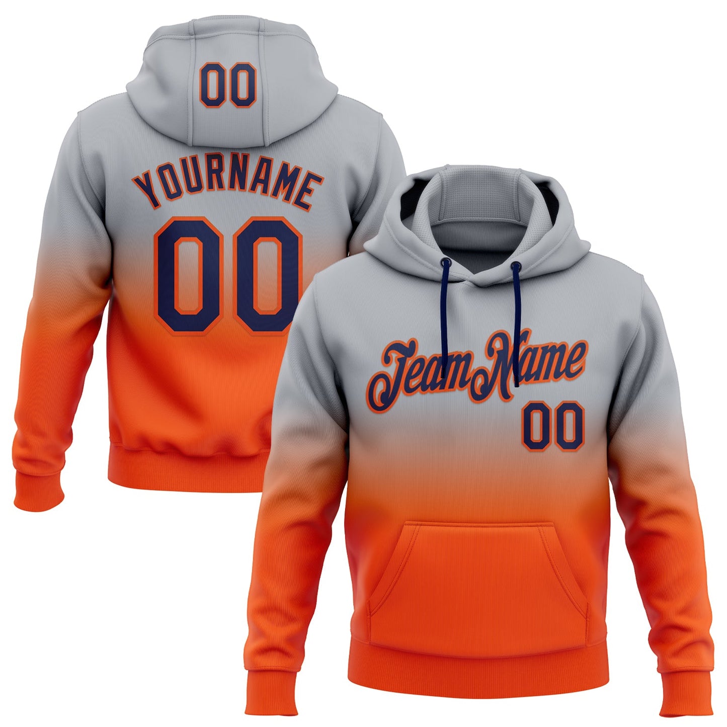 Custom Stitched Gray Navy-Orange Fade Fashion Sports Pullover Sweatshirt Hoodie