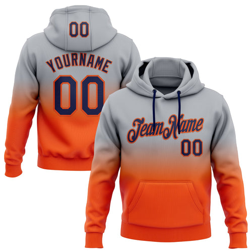 Custom Stitched Gray Navy-Orange Fade Fashion Sports Pullover Sweatshirt Hoodie