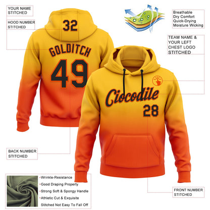 Custom Stitched Gold Black-Orange Fade Fashion Sports Pullover Sweatshirt Hoodie