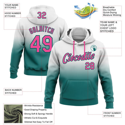 Custom Stitched White Pink-Teal Fade Fashion Sports Pullover Sweatshirt Hoodie