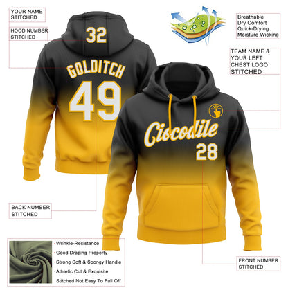 Custom Stitched Black White-Gold Fade Fashion Sports Pullover Sweatshirt Hoodie