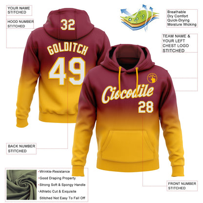 Custom Stitched Crimson White-Gold Fade Fashion Sports Pullover Sweatshirt Hoodie
