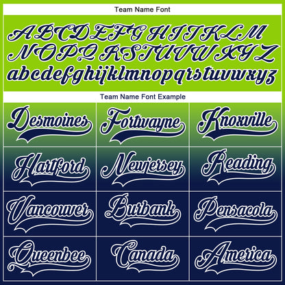Custom Neon Green Navy-White Fade Fashion Hockey Lace Neck Jersey