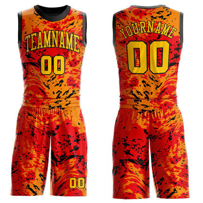 Custom Figure Gold-Orange Round Neck Sublimation Basketball Uniform Jersey