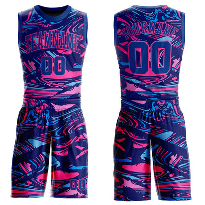 Custom Figure Royal-Pink Round Neck Sublimation Basketball Uniform Jersey
