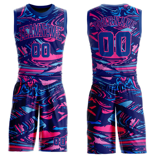Custom Figure Royal-Pink Round Neck Sublimation Basketball Uniform Jersey