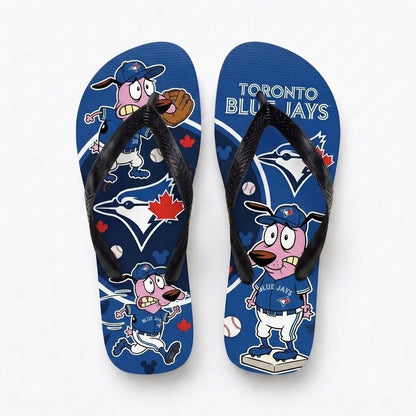Cartoon Pink Dog Baseball Flip Flops, Sport Fan Sandals | 30 Teams Available