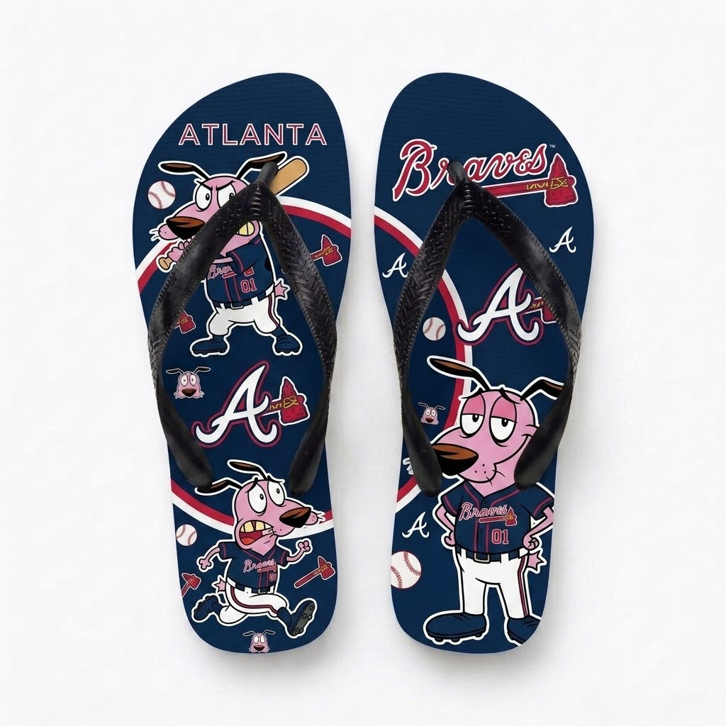 Cartoon Pink Dog Baseball Flip Flops, Sport Fan Sandals | 30 Teams Available