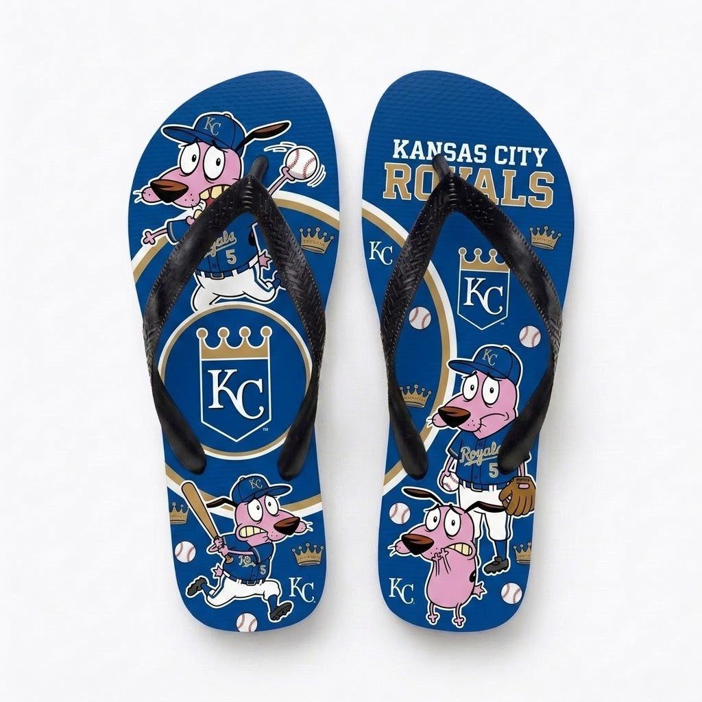 Cartoon Pink Dog Baseball Flip Flops, Sport Fan Sandals | 30 Teams Available
