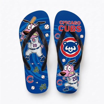 Cartoon Pink Dog Baseball Flip Flops, Sport Fan Sandals | 30 Teams Available