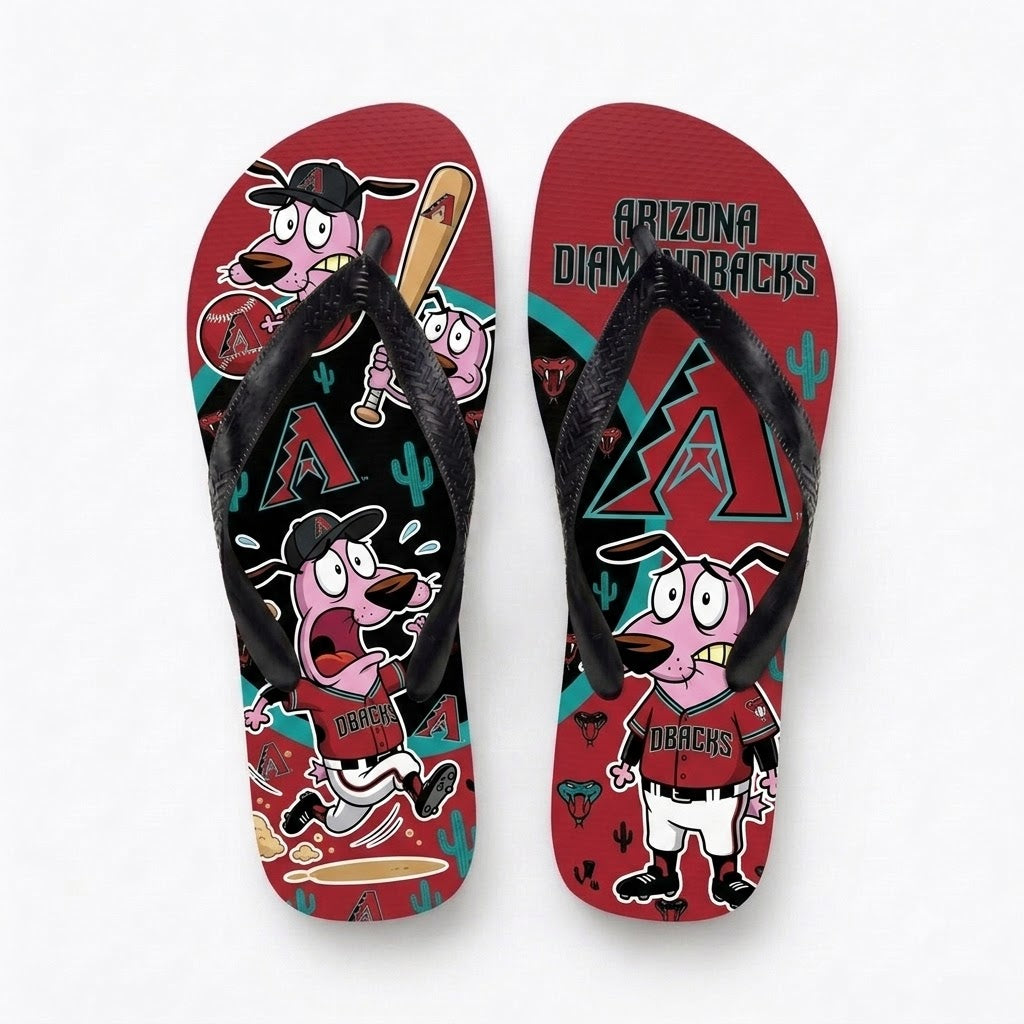 Cartoon Pink Dog Baseball Flip Flops, Sport Fan Sandals | 30 Teams Available