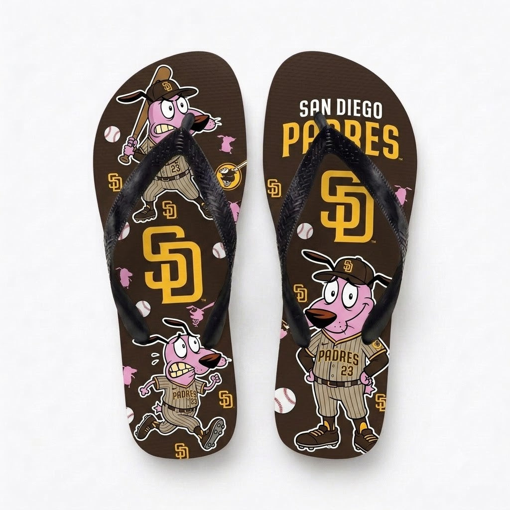Cartoon Pink Dog Baseball Flip Flops, Sport Fan Sandals | 30 Teams Available