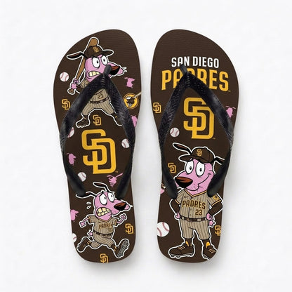 Cartoon Pink Dog Baseball Flip Flops, Sport Fan Sandals | 30 Teams Available