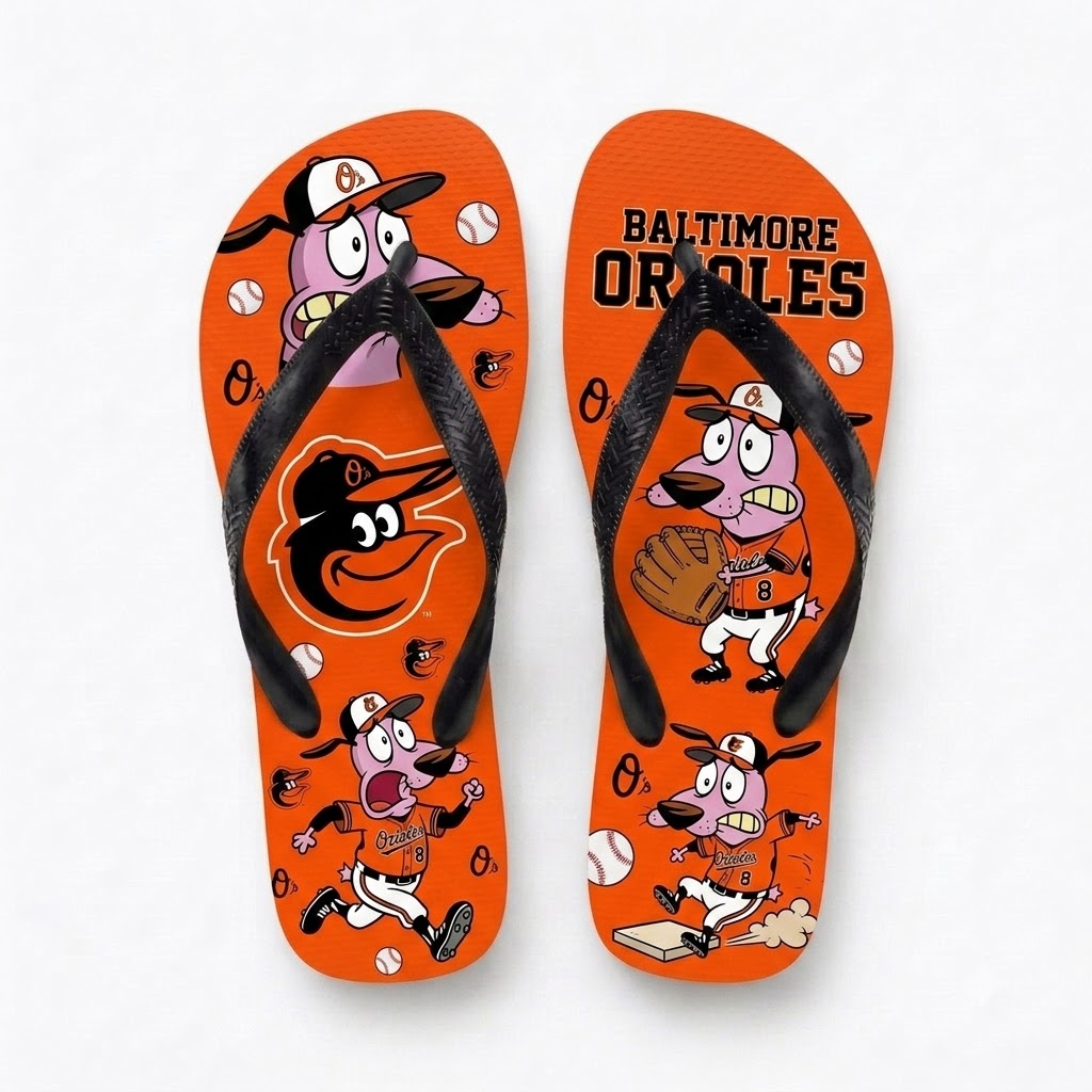 Cartoon Pink Dog Baseball Flip Flops, Sport Fan Sandals | 30 Teams Available