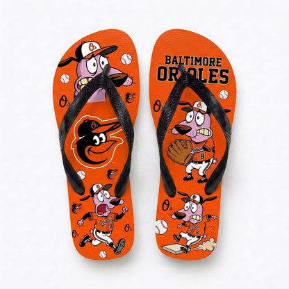 Cartoon Pink Dog Baseball Flip Flops, Sport Fan Sandals | 30 Teams Available