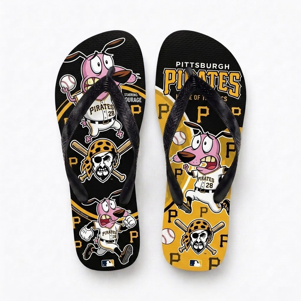 Cartoon Pink Dog Baseball Flip Flops, Sport Fan Sandals | 30 Teams Available