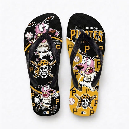 Cartoon Pink Dog Baseball Flip Flops, Sport Fan Sandals | 30 Teams Available