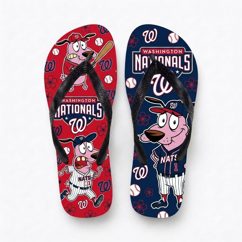 Cartoon Pink Dog Baseball Flip Flops, Sport Fan Sandals | 30 Teams Available