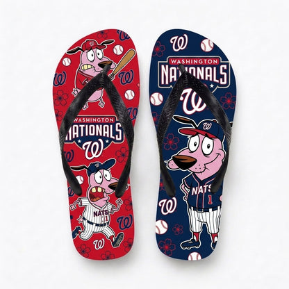 Cartoon Pink Dog Baseball Flip Flops, Sport Fan Sandals | 30 Teams Available
