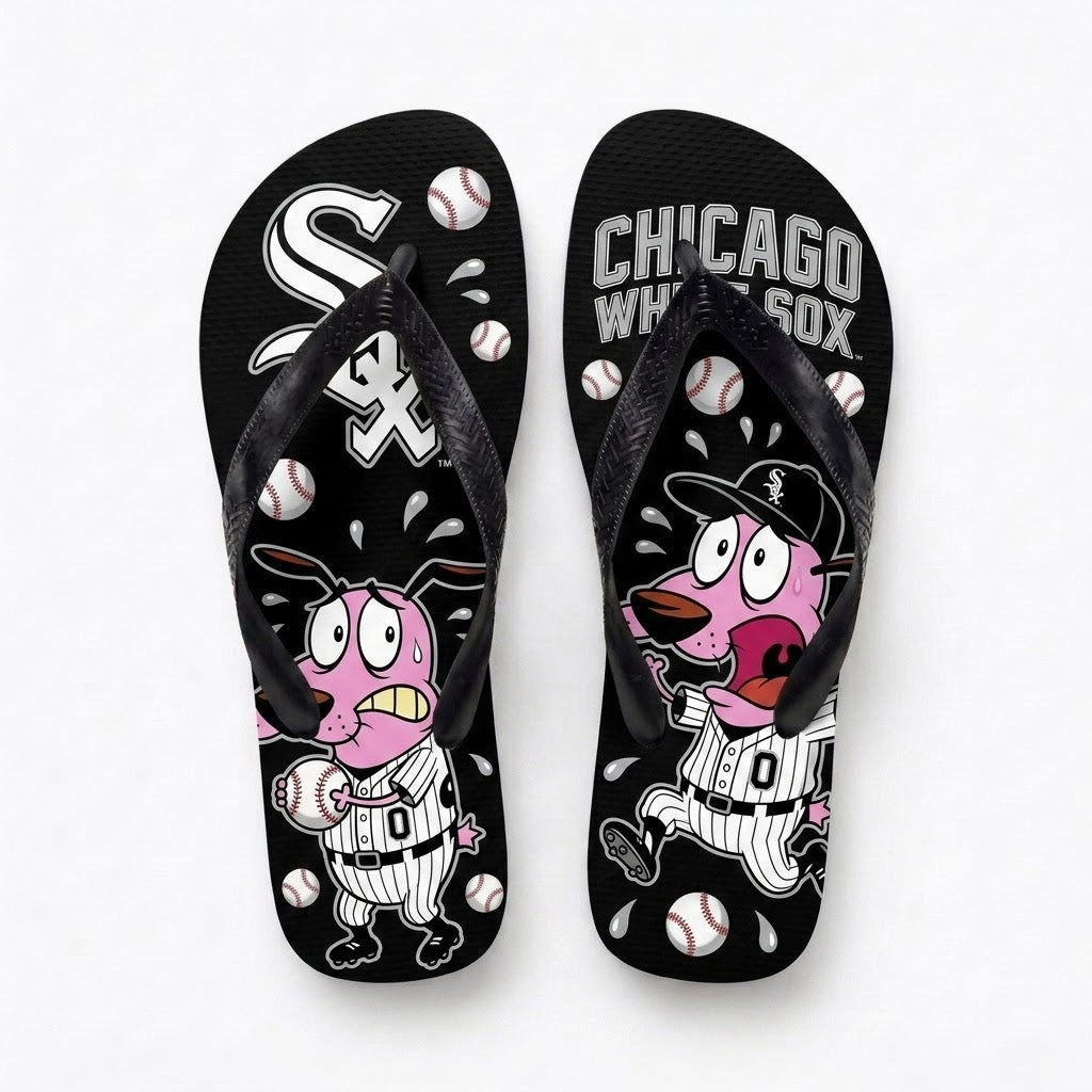 Cartoon Pink Dog Baseball Flip Flops, Sport Fan Sandals | 30 Teams Available