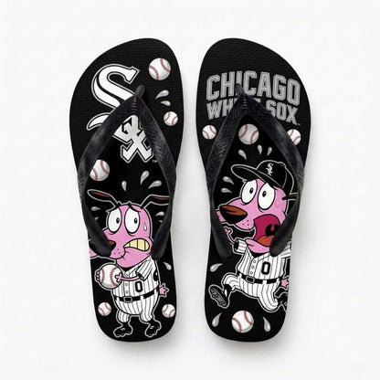 Cartoon Pink Dog Baseball Flip Flops, Sport Fan Sandals | 30 Teams Available