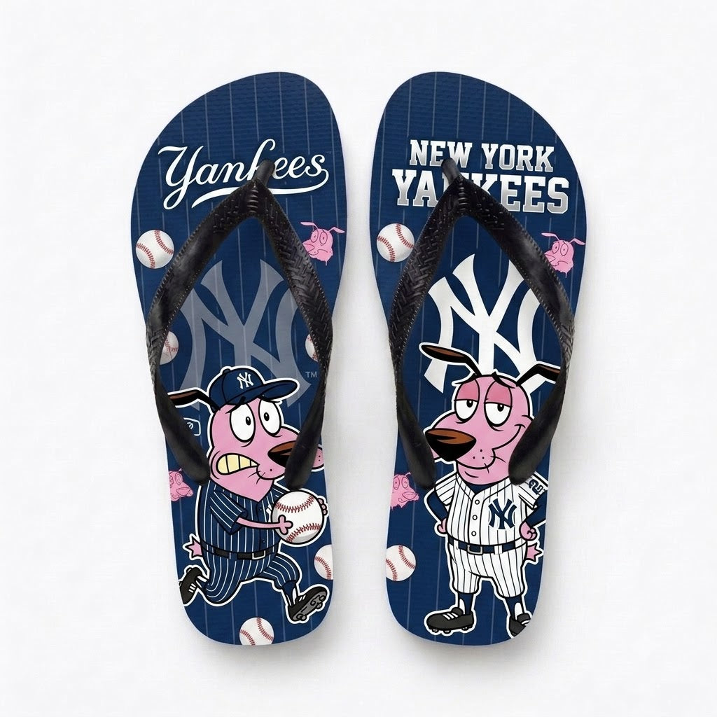 Cartoon Pink Dog Baseball Flip Flops, Sport Fan Sandals | 30 Teams Available