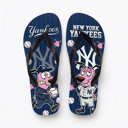 Cartoon Pink Dog Baseball Flip Flops, Sport Fan Sandals | 30 Teams Available